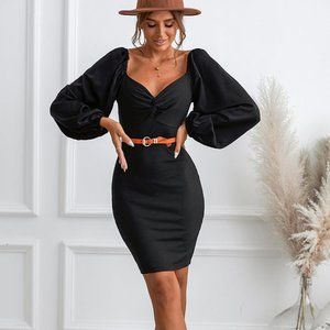 Black Balloon Sleeve Mini Dress